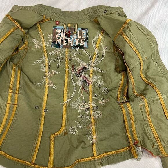 Zu Elements Giacca Jaime Green Embroidered Military Jacket Made In Italy 100% Co - Picture 7 of 10